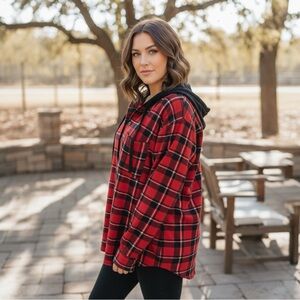 Passport Red & Black Hooded Flannel - Size L